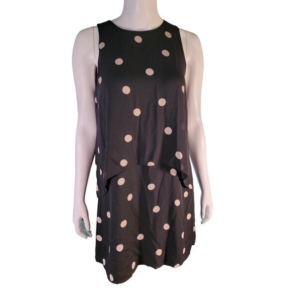 ANN TAYLOR Polka Dot Layered Dress Medium Lagenlook Sleeveless Tiered Modest - Picture 2 of 8